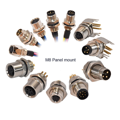 品質  3 4 5 6 8 12pins M8 Panel Mount Waterproof Connector Connector With PCB Solder Tail 工場