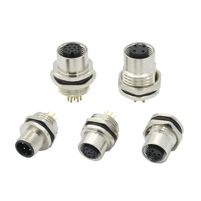 Waterproof M12 Panel Mount Connector IP67 A B D Code 3-17 Pin