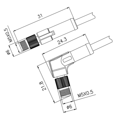 男性のまっすぐな90程度M5のケーブル コネクタ3 Pinによって形成されるケーブル